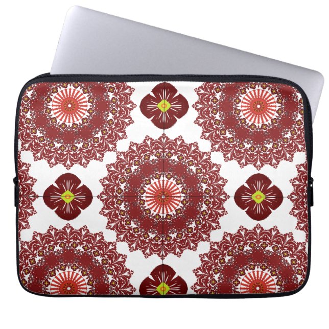 Elegant Red Mandala Pattern Laptop Sleeve – Artist ラップトップスリーブ (正面)