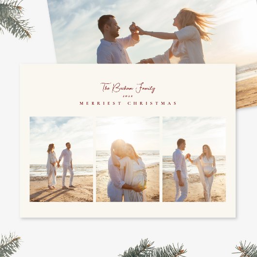 elegant red merriest christmas 3 photo collage シーズンカード