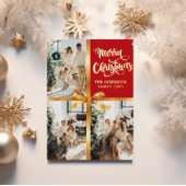 Elegant Red Merry Christmas Gold Bow Photo Card  箔シーズンカード