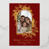 Elegant Red Merry Christmas Photo 箔シーズンカード (正面)