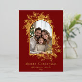 Elegant Red Merry Christmas Photo 箔シーズンカード (立ち正面)
