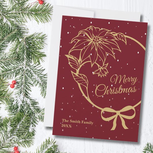 Elegant Red Merry Christmas Poinsettia Flat シーズンカード
