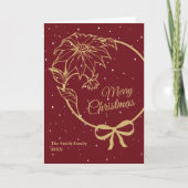 Elegant Red Merry Christmas Poinsettia Folded シーズンカード (正面)