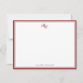 Elegant Red Monogram Two Border ノートカード (正面)