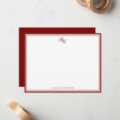 Elegant Red Monogram Two Border ノートカード (正面/裏面インサイチュ)