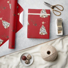 Elegant Red New Year Frosted Tree ラッピングペーパー