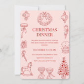 Elegant Red on Blush Pink Christmas Dinner 招待状 (正面)