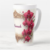 Elegant Red Orchid Floral Frame With Ornate Gold カフェラテマグ (右アングル)