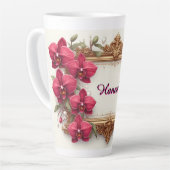Elegant Red Orchid Floral Frame With Ornate Gold カフェラテマグ (左アングル)