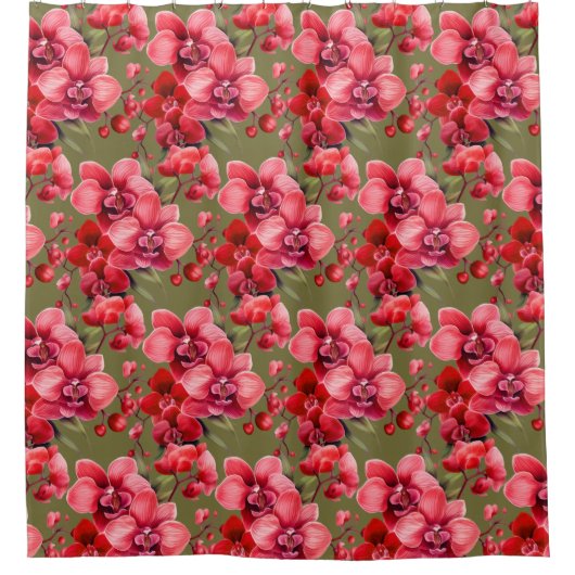 Elegant Red Orchids Shower Curtain シャワーカーテン (正面)