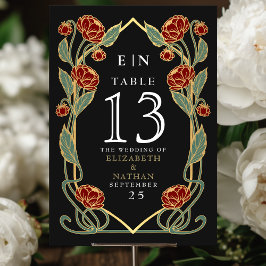 Elegant Red Peony Art Nouveau Floral Wedding テーブルナンバー