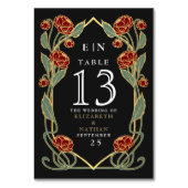 Elegant Red Peony Art Nouveau Floral Wedding テーブルナンバー (裏面)