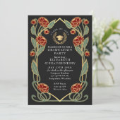 Elegant Red Peony Art Nouveau Graduation Party 招待状 (スタンド正面)
