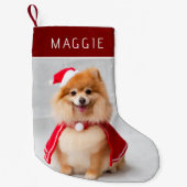Elegant Red Pet Dog Photo Custom Name スモールクリスマスストッキング (正面)