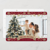 Elegant Red Photo Christmas Blessings Christian シーズンカード (正面/裏面)