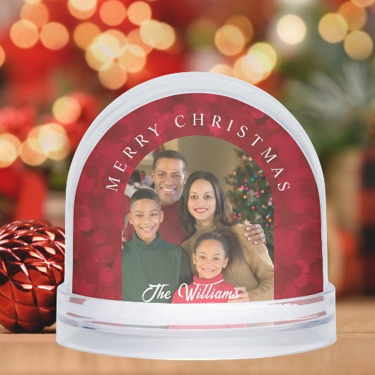 Elegant Red Photo Family Christmas Snow Globe