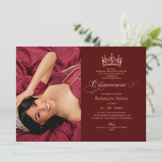 Elegant Red Photo Princess Quinceañera  招待状 (スタンド正面)