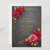 Elegant Red & Pink Roses Wedding Invitation Back 招待状 (正面)