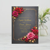 Elegant Red & Pink Roses Wedding Invitation Back 招待状 (スタンド正面)