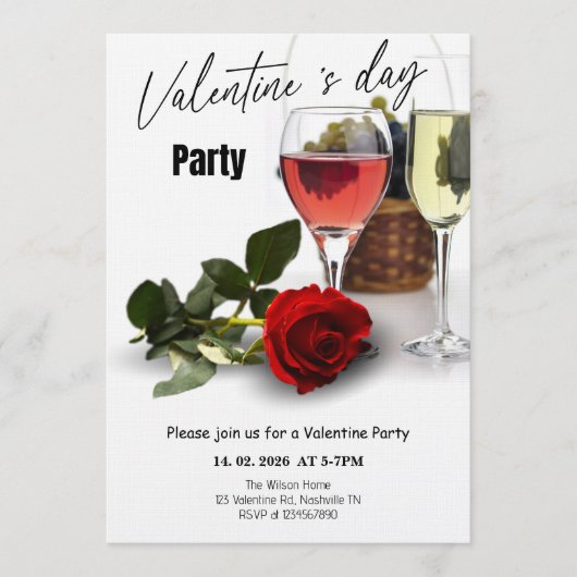 Elegant Red & Pink Valentine Party 招待状 (正面)