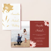 Elegant Red Pink Watercolor Floral Wedding 箔カード (ディスプレー)