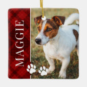 Elegant Red Plaid Pet Name and Photo セラミックオーナメント (正面)