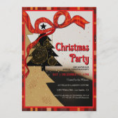 Elegant Red Plaid Ribbon Christmas Party  招待状 (正面)