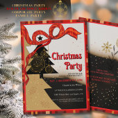 Elegant Red Plaid Ribbon Christmas Party  招待状