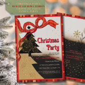 Elegant Red Plaid Ribbon Christmas Party  招待状