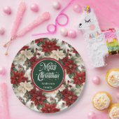 Elegant Red Poinsettia Floral Paper Plates Gift  ペーパープレート (パーティー)