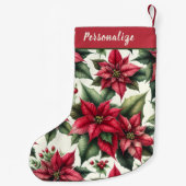 Elegant Red Poinsettia Flowers Personalized スモールクリスマスストッキング (裏面)