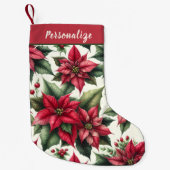Elegant Red Poinsettia Flowers Personalized スモールクリスマスストッキング (正面)