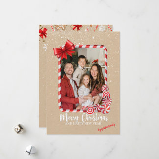 Elegant Red Poinsettia Photo Christmas Card シーズンカード