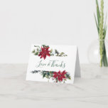 Elegant Red Poinsettia Pine Fir Watercolor サンキューカード<br><div class="desc">Elegant Red Poinsettia Pine Fir Watercolor Thank You Card. 
For further customization,  please click the "customize further" link and use our design tool to modify this template. 
If you need help or matching items,  please contact me.</div>