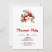 Elegant Red Poinsettia Script Font Christmas  招待状 (正面)