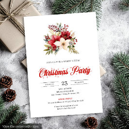 Elegant Red Poinsettia Script Font Christmas 招待状