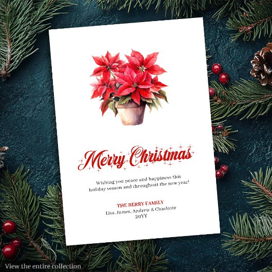 Elegant Red Poinsettia Watercolor Christmas Cards シーズンカード