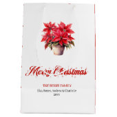 Elegant Red Poinsettias Script Font Holiday Bags ミディアムペーパーバッグ (裏面)