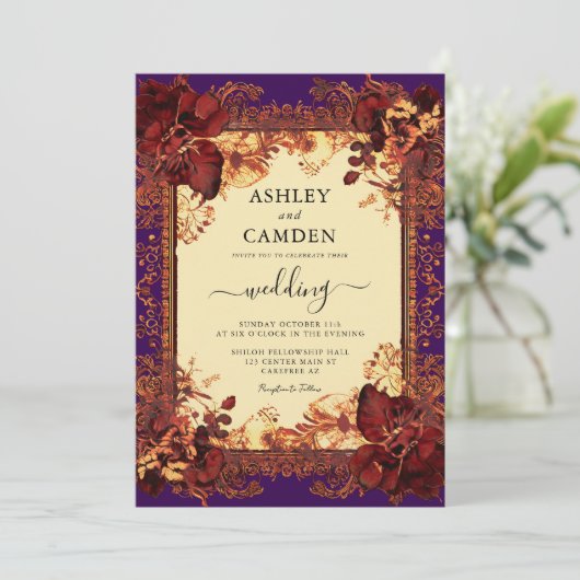 Elegant Red Purple Orange Wedding 招待状 (スタンド正面)