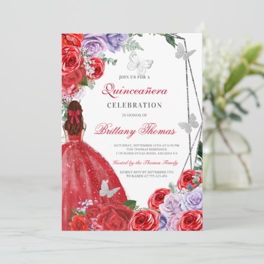 Elegant Red Quinceañera Invitation 招待状 (スタンド正面)