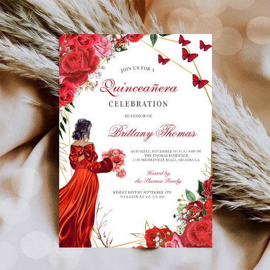 Elegant Red Quinceañera Invitation 招待状