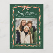 Elegant Red Ribbon and Greenery 2 Photo シーズンポストカード (正面)