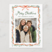 Elegant Red Ribbon and Greenery 2 Photo シーズンポストカード (正面)