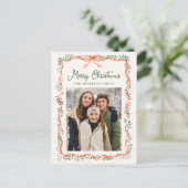 Elegant Red Ribbon and Greenery Cream 2 Photo シーズンポストカード (スタンド正面)