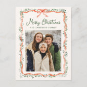 Elegant Red Ribbon and Greenery Cream 2 Photo シーズンポストカード (正面)