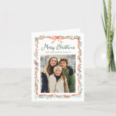 Elegant Red Ribbon and Greenery Photo シーズンカード (正面)