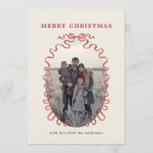 Elegant Red Ribbon Family Photo Christmas Card シーズンカード (正面)