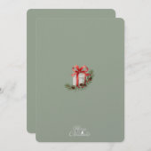 Elegant Red Ribbon Gift & Pine Holiday Design サンキューカード (正面/裏面)