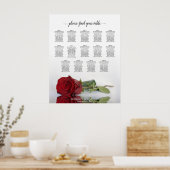 Elegant Red Rose 14 Table Wedding Seating Chart ポスター (キッチン)