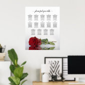 Elegant Red Rose 14 Table Wedding Seating Chart ポスター (ホームオフィス)